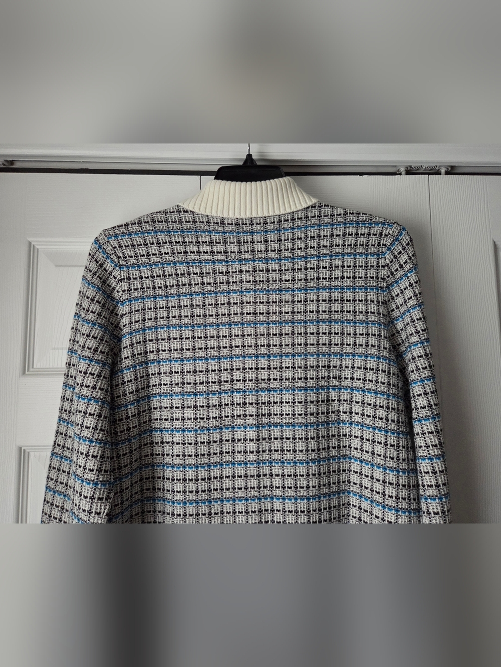 NWOT Talbots Cream and Blue Plaid Tweed Sweater Jacket Size L - Picture 10 of 14
